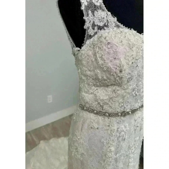 Wedding Dress Womens Size 4-6 Ivory Mermaid Lace Jewelled Clusters Elegant Roman - Picture 11 of 16